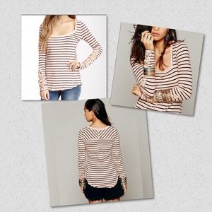 FREE PEOPLE Tuscaloosa Hard Candy Striped Crochet Cuff Long Sleeve Top Medium